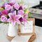 Artificial Flowers Purple Cemetery Flowers Memorial Day Fake Rose Hyacinth with Chrysanthemum Bouquet Summer Silk Floral Arrangement for Home Garden Wedding Table Entryway Indoor Outdoor Decor